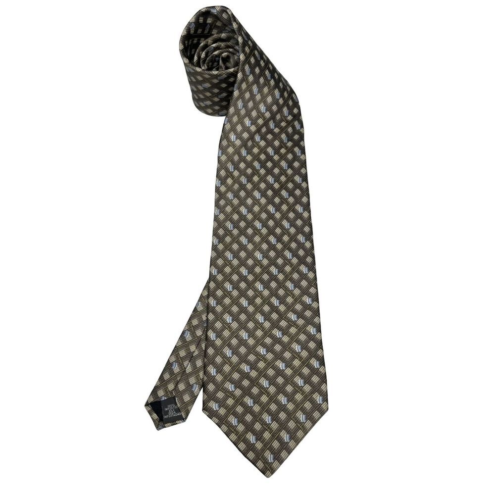 Arrow Mens 100% Imported Silk Tie Brown Geometric Pattern Formal Wear Classic